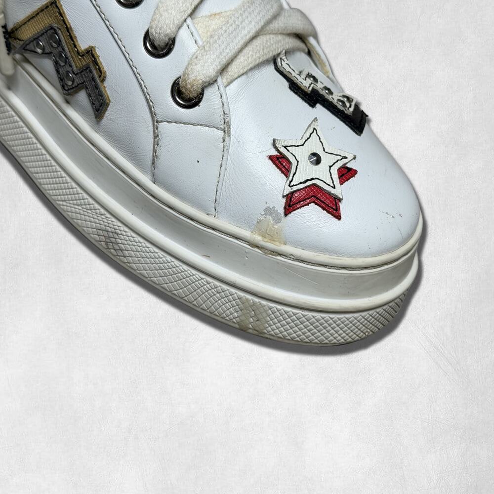 7W US (37) | Prada Robot Heart Patches White Leather Sneaker - Picture 5 of 10